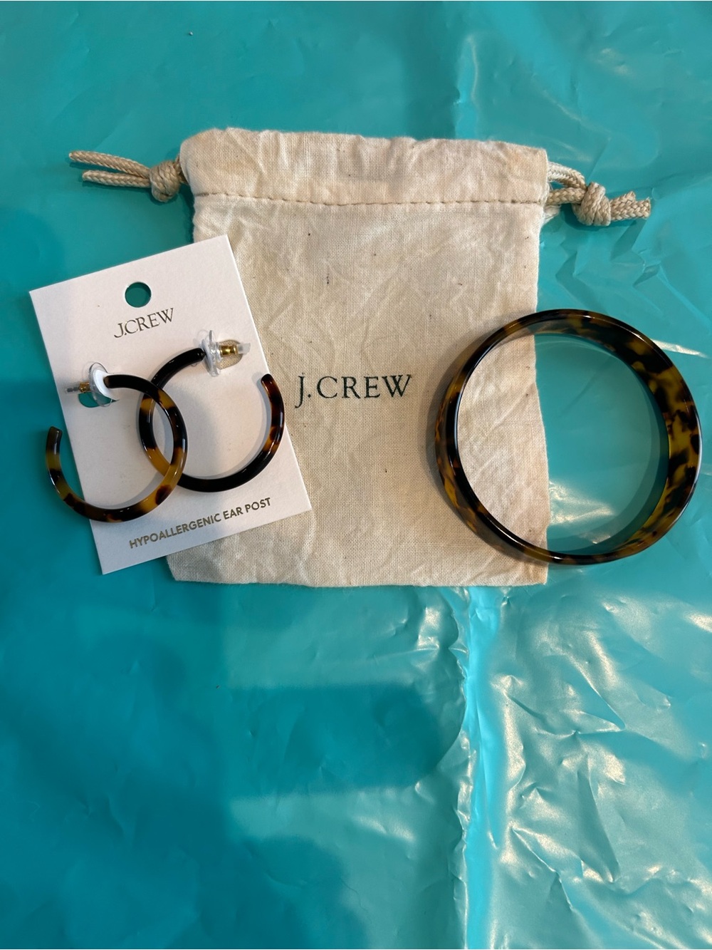 JCrew Tortoise Print Hoop Pierced (post) Earrings & Bangle